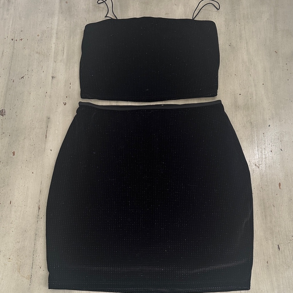 Misty Rose sparkly matching crop top and skirt